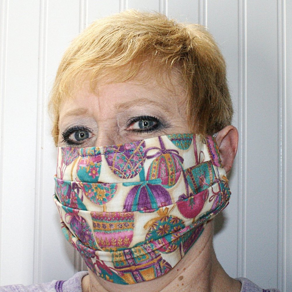 HAND CRAFTED Face Mask Easter Ribbon Eggs Adult Cloth Fabric Print - Pocket